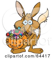 Trick Or Treating Bilby Holding A Pumpkin Basket Full Of Halloween Candy
