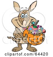 Poster, Art Print Of Trick Or Treating Armadillo Holding A Pumpkin Basket Full Of Halloween Candy