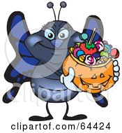 Poster, Art Print Of Trick Or Treating Butterfly Holding A Pumpkin Basket Full Of Halloween Candy