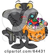 Poster, Art Print Of Trick Or Treating Black Moor Holding A Pumpkin Basket Full Of Halloween Candy