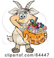Poster, Art Print Of Trick Or Treating Fawn Holding A Pumpkin Basket Full Of Halloween Candy