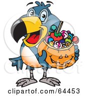 Poster, Art Print Of Trick Or Treating Toucan Holding A Pumpkin Basket Full Of Halloween Candy