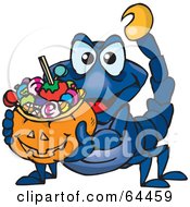 Poster, Art Print Of Trick Or Treating Scorpion Holding A Pumpkin Basket Full Of Halloween Candy