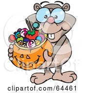 Poster, Art Print Of Trick Or Treating Mole Holding A Pumpkin Basket Full Of Halloween Candy