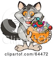 Poster, Art Print Of Trick Or Treating Possum Holding A Pumpkin Basket Full Of Halloween Candy
