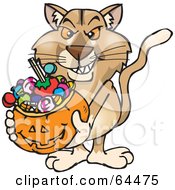 Poster, Art Print Of Trick Or Treating Puma Holding A Pumpkin Basket Full Of Halloween Candy