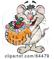 Poster, Art Print Of Trick Or Treating Mouse Holding A Pumpkin Basket Full Of Halloween Candy