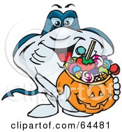 Poster, Art Print Of Trick Or Treating Stingray Holding A Pumpkin Basket Full Of Halloween Candy