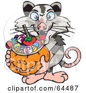 Poster, Art Print Of Trick Or Treating Opossum Holding A Pumpkin Basket Full Of Halloween Candy