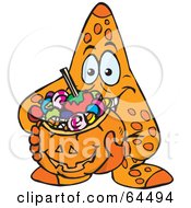 Poster, Art Print Of Trick Or Treating Starfish Holding A Pumpkin Basket Full Of Halloween Candy