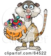 Poster, Art Print Of Trick Or Treating Meerkat Holding A Pumpkin Basket Full Of Halloween Candy