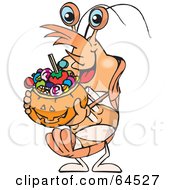 Royalty Free RF Clipart Illustration Of A Trick Or Treating Prawn Holding A Pumpkin Basket Full Of Halloween Candy by Dennis Holmes Designs