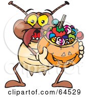 Poster, Art Print Of Trick Or Treating Termite Holding A Pumpkin Basket Full Of Halloween Candy