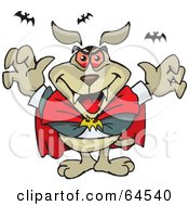 Royalty Free RF Clipart Illustration Of A Sparkey Dog Dracula With Bats