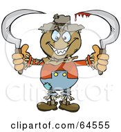 Royalty Free RF Clipart Illustration Of A Creepy Scarecrow Holding Bloody Scythes