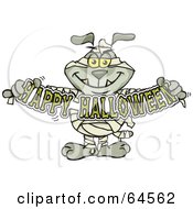 Sparkey Dog Mummy Holdign A Happy Halloween Sign