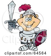 Royalty Free RF Clipart Illustration Of A Proud Knight Holding Up His Sword