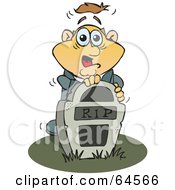 Royalty Free RF Clipart Illustration Of A Scared Man Behind A Tombstone by Dennis Holmes Designs