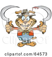 Royalty Free RF Clipart Illustration Of A Creepy Sparkey Dog Scarecrow Holding Bloody Scythes