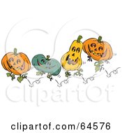 Royalty Free RF Clipart Illustration Of Four Jumping Jack O Lantern Pumpkins
