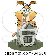 Royalty Free RF Clipart Illustration Of A Scared Sparkey Dog Behind A Tombstone