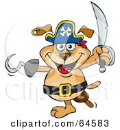 Royalty Free RF Clipart Illustration Of A Sparkey Dog Pirate With A Peg Leg And Hook Hand by Dennis Holmes Designs