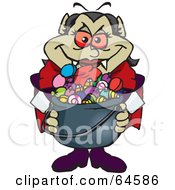 Poster, Art Print Of Trick Or Treating Vampiress Holding A Cauldron Full Of Halloween Candy