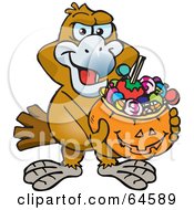 Poster, Art Print Of Trick Or Treating Wedgetail Eagle Holding A Pumpkin Basket Full Of Halloween Candy