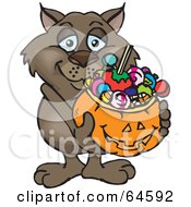 Poster, Art Print Of Trick Or Treating Wombat Holding A Pumpkin Basket Full Of Halloween Candy