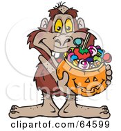 Poster, Art Print Of Trick Or Treating Yowie Holding A Pumpkin Basket Full Of Halloween Candy
