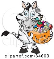 Poster, Art Print Of Trick Or Treating Zebra Holding A Pumpkin Basket Full Of Halloween Candy