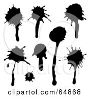 Royalty Free RF Clipart Illustration Of A Digital Collage Of Dripping Black Ink Splatters Version 1