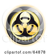 Poster, Art Print Of Yellow Biohazard Button With Chrome Edges