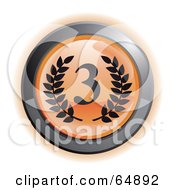 Royalty Free RF Clipart Illustration Of An Orange Third Place Button With Chrome Edges