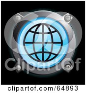 Poster, Art Print Of Blue Wire Globe Button With Chrome Edges