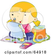 Royalty Free RF Clipart Illustration Of A Happy Little Girl Sitting On The Floor And Coloring by YUHAIZAN YUNUS