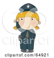 Poster, Art Print Of Waving Police Woman In A Blue Uniform