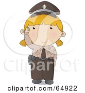 Poster, Art Print Of Waving Police Woman In A Brown Uniform