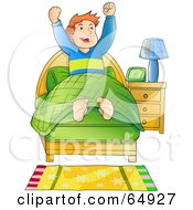 Royalty Free RF Clipart Illustration Of An Energetic Boy Waking Up In The Morning