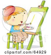Royalty Free RF Clipart Illustration Of A Happy Little Boy Sitting On A Stool And Painting On An Easel