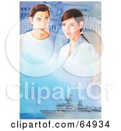 Royalty Free RF Clipart Illustration Of A Couple Composed Into A Sky Above A Ship