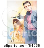 Poster, Art Print Of Young Woman Sitting And Looking Back At A Stylish Man At An Airport