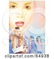 Poster, Art Print Of Young Womans Face Behind A Man And Two Children