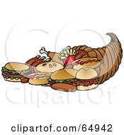 Royalty Free RF Clipart Illustration Of A Horn Of Plenty With Meats Burgers Fries And Hot Dogs by Dennis Holmes Designs