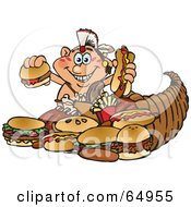 Thanksgiving Native American Man With Fast Food Spilling Form A Cornucopia