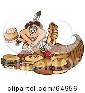 Royalty Free RF Clipart Illustration Of A Thanksgiving Native American Woman With Fast Food Spilling Form A Cornucopia