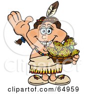 Poster, Art Print Of Thanksgiving Native American Woman Holding A Bowl Of Corn