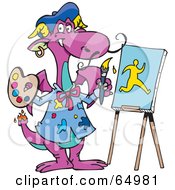 Poster, Art Print Of Purple Artist Painting A Man On An Easel