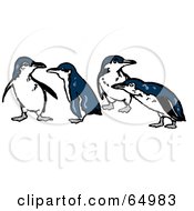 Poster, Art Print Of Row Of Four Blue And White Penguins