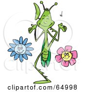 Poster, Art Print Of Praying Mantis In A Flower Garden Playing Music With His Legs